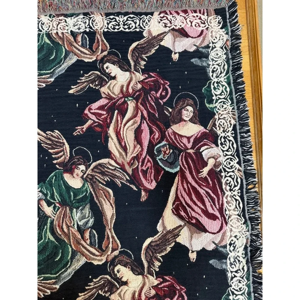 Goodwin Weavers Woven Cotton Angel Tapestry Throw Blanket Black 66x43 Celestial